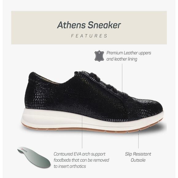 Revere Athens 9M Black Lizard Sneakers Leather Slip-Resistant Arch Support Work - Picture 4 of 8